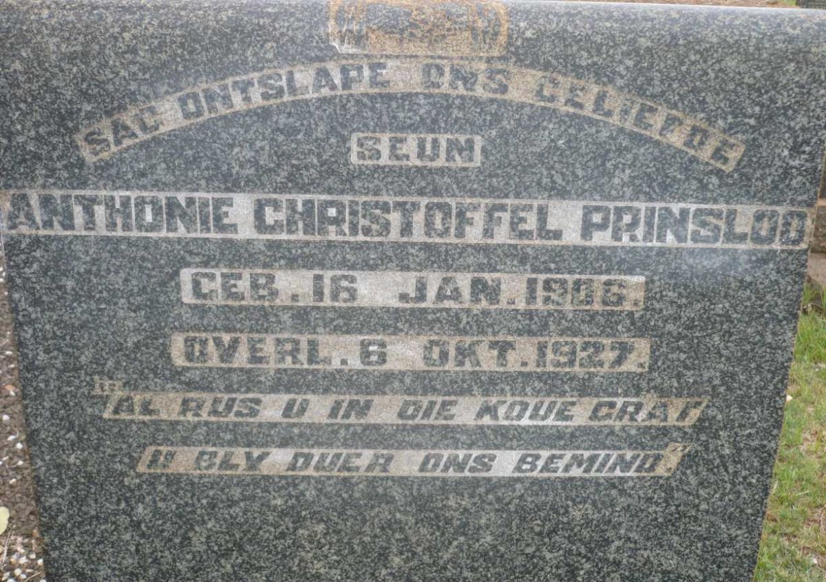 PRINSLOO Anthonie Christoffel 1906-1927