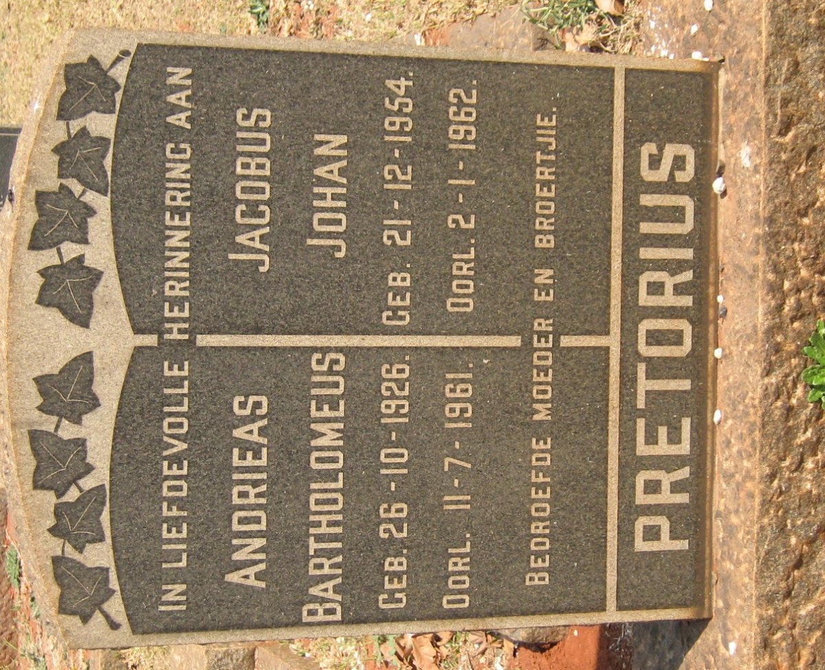 PRETORIUS Andrieas Bartholomeus 1926-1961 :: PRETORIUS Jacobus Johan 1954-1962