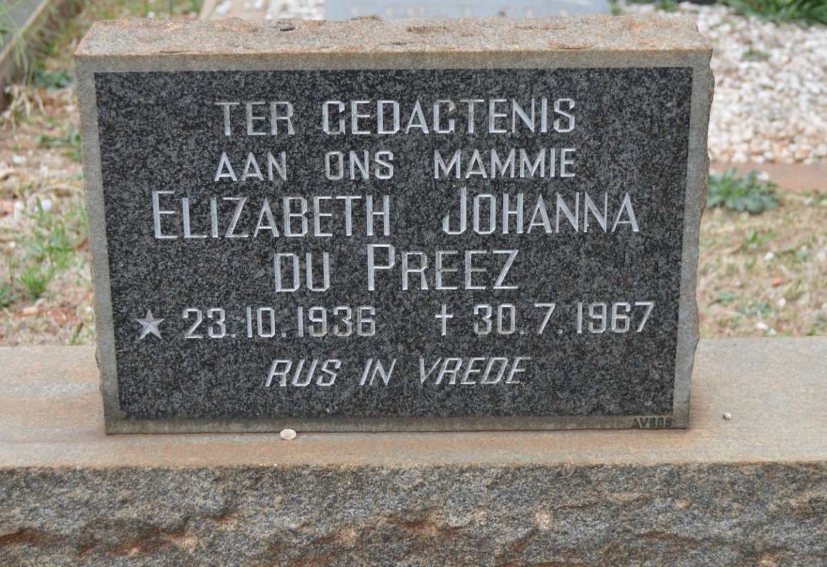 PREEZ Elizabeth Johanna, du 1936-1967