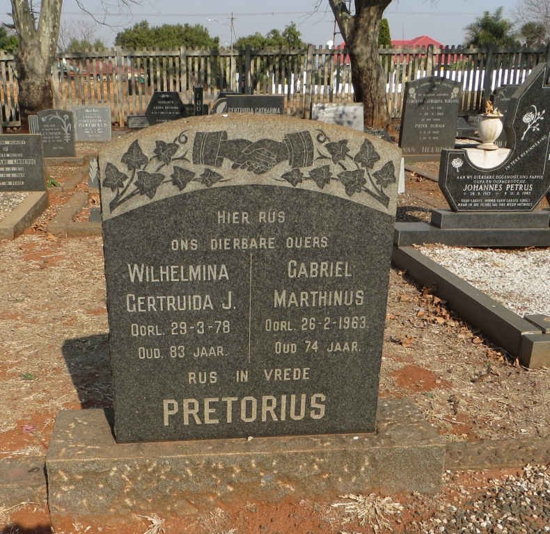 PRETORIUS Gabriel Marthinus -1963 &amp; Wilhelmina Gertruida J. -1978