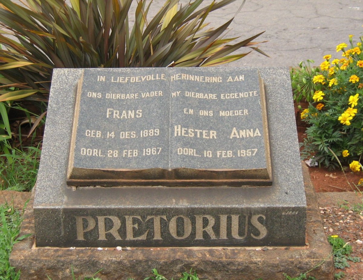 PRETORIUS Frans 1889-1967 &amp; Hester Anna -1957