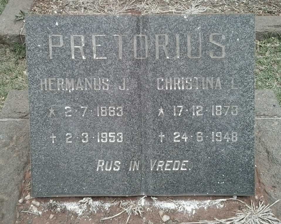 PRETORIUS Hermanus J. 1863-1953 &amp; Christina L. 1873-1948