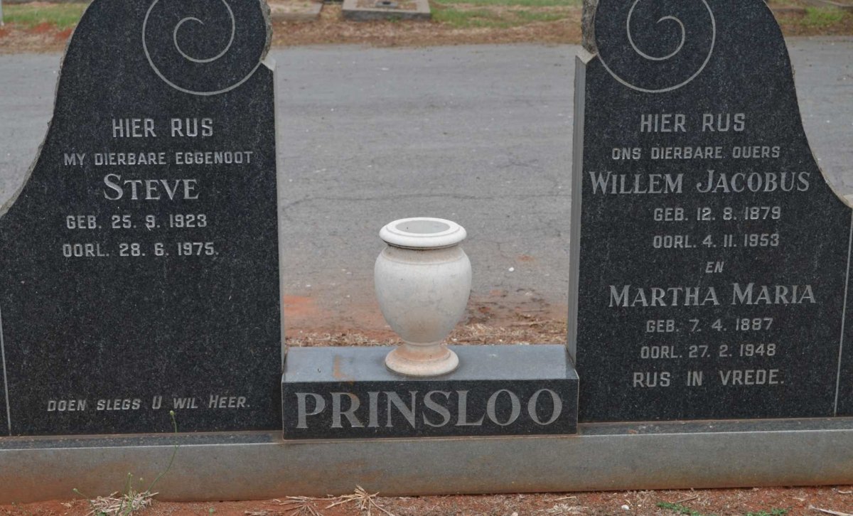 PRINSLOO Willem Jacobus 1879-1953 &amp; Martha Maria 1887-1948 :: PRINSLOO Steve 1923-1975