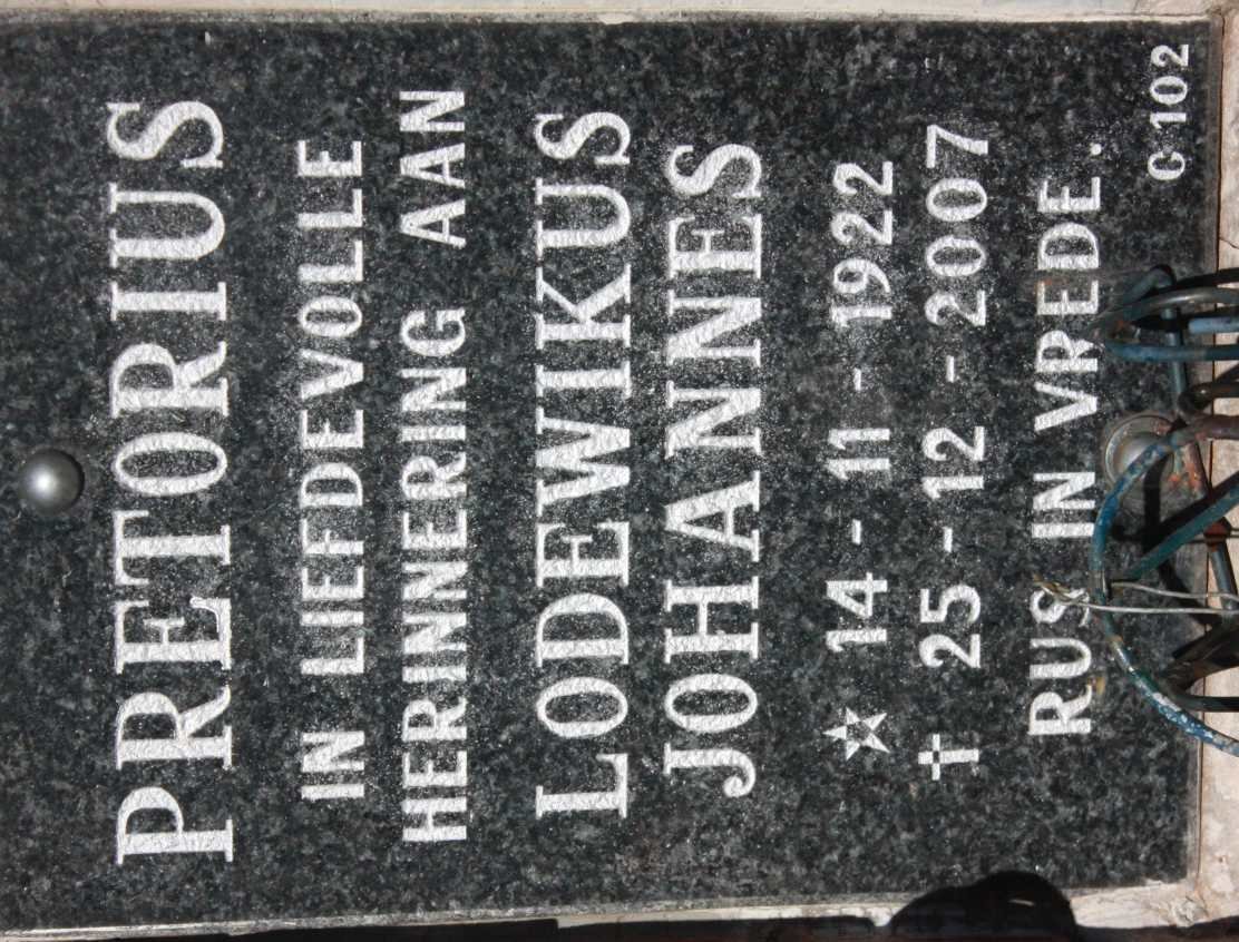 PRETORIUS Lodewikus Johannes 1922-2007
