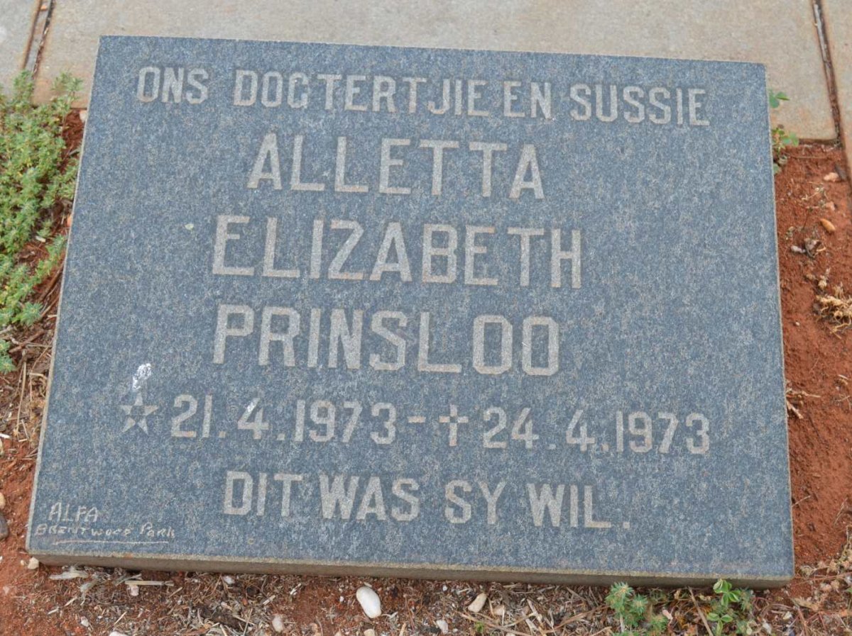 PRINSLOO Alletta Elizabeth 1973-1973