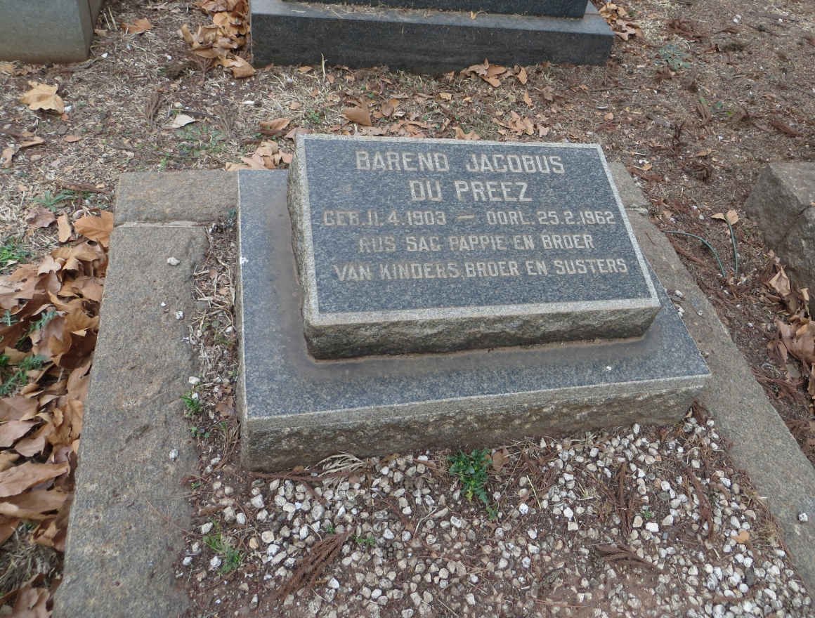 PREEZ Barend Jacobus, du 1903-1962