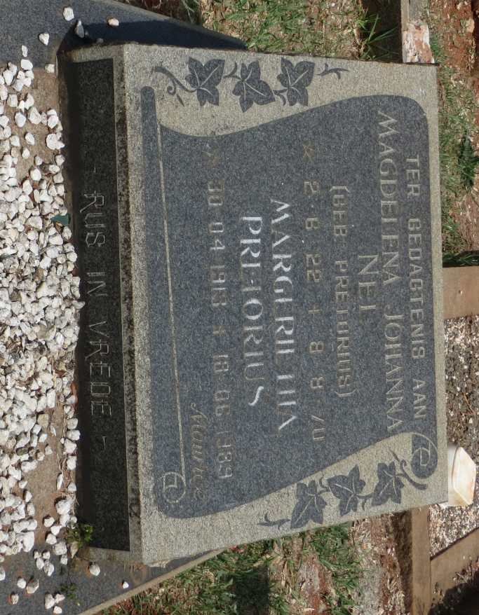 PRETORIUS Margerietha 1913-1989 :: NEL Magdelena Johanna nee PRETORIUS 1922-1970