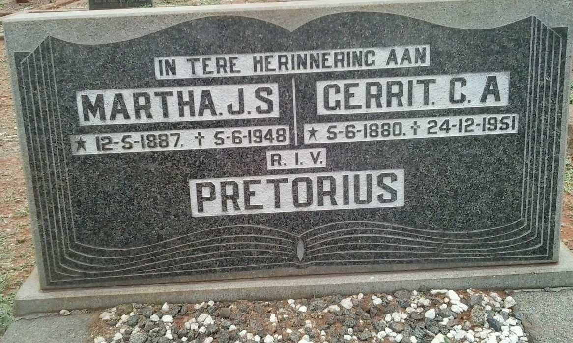 PRETORIUS Gerrit C.A. 1880-1951 &amp; Martha J.S. 1887-1948