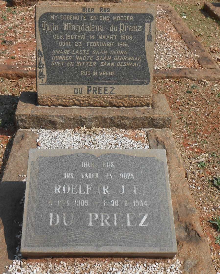 PREEZ R.J.F., du 1909-1994 &amp; Hyla Magdalena BOTHA 1908-1951