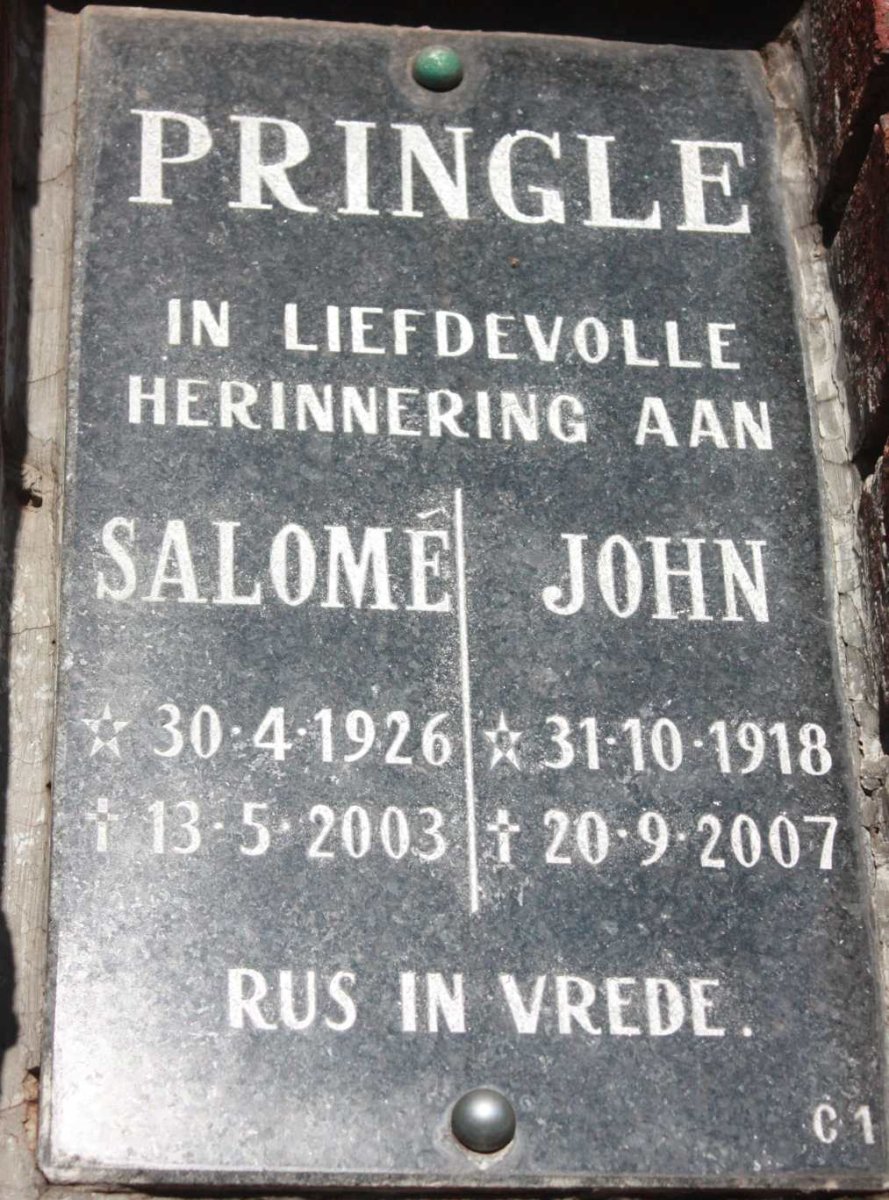 PRINGLE John 1918-2007 &amp; Salome 1926-2003