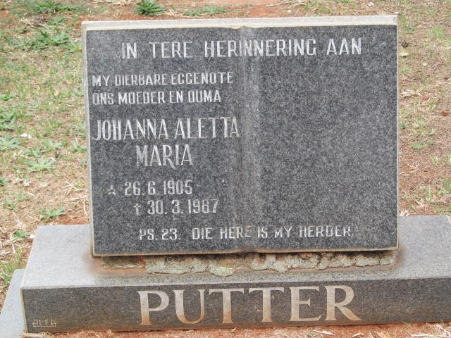 PUTTER Johanna Aletta Maria 1905-1987