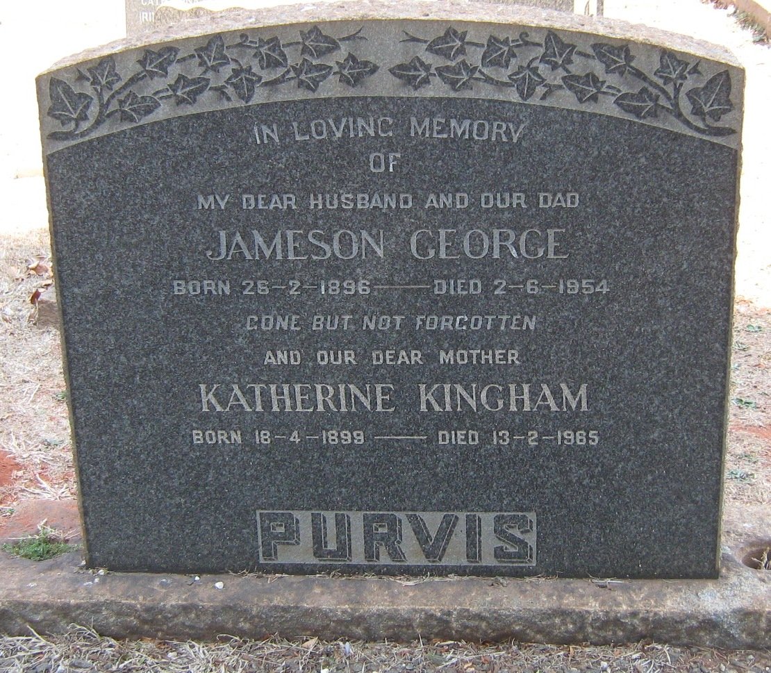PURVIS Jameson George 1896-1954 &amp; Katherine Kingham 1899-1965