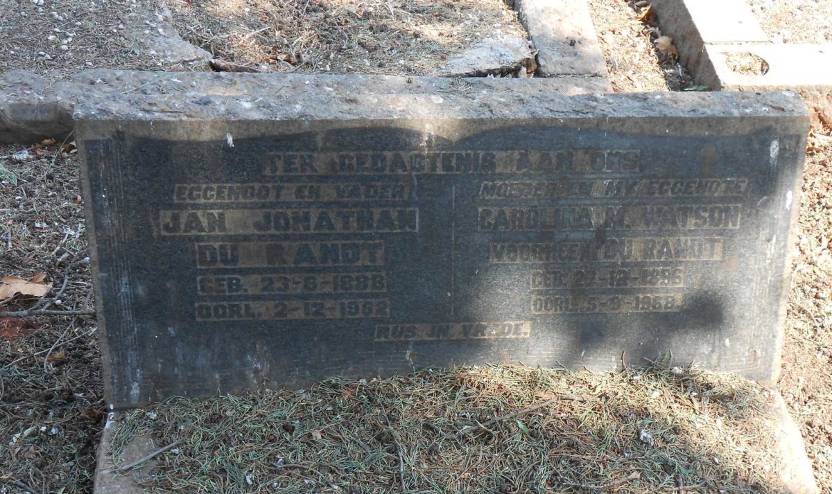 RANDT Jan Jonathan, du 1888-1952 &amp; watson Carolina formerly DU RANDT 1896-1968