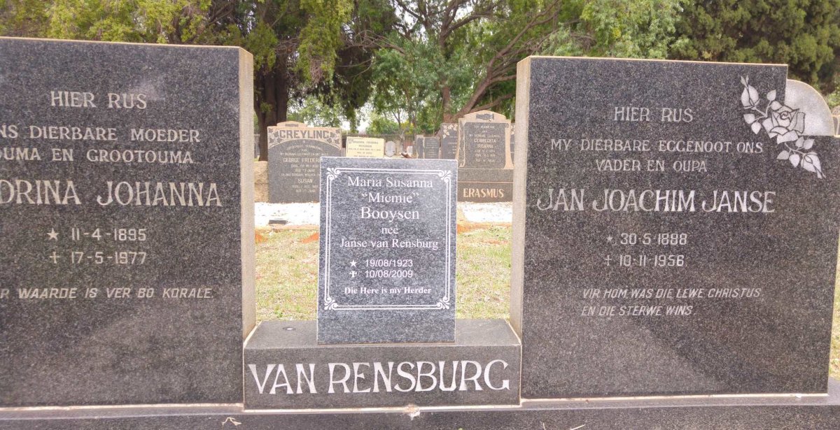 RENSBURG Jan Joachim Janse, van 1898-1956 &amp; Hendrina Johanna 1895-1977