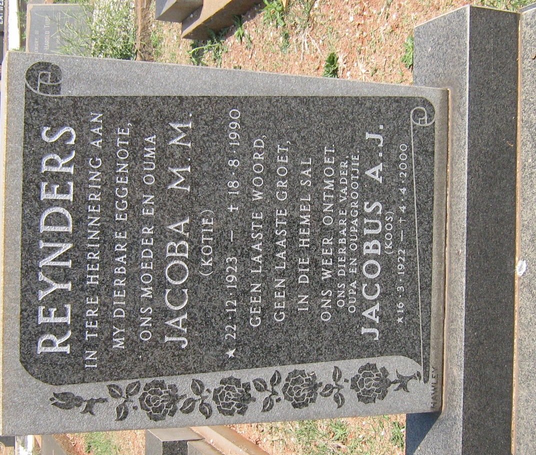 REYNDERS Jacobus A.J. 1922-2000 &amp; Jacoba M.M. 1923-1990