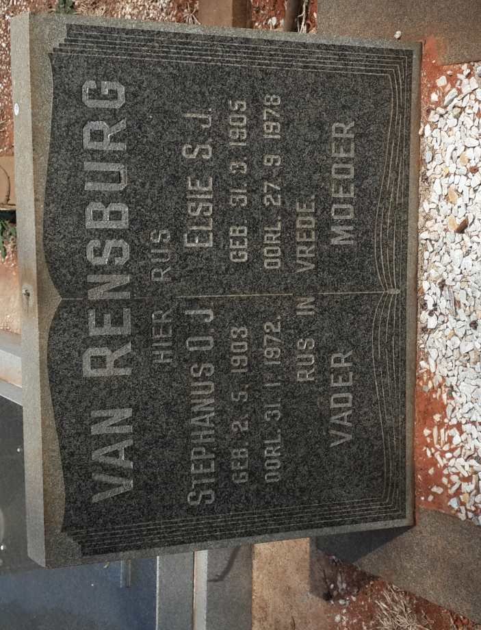 RENSBURG Stephanus O.J., van 1903-1972 &amp; Elsie S.J. 1905-1978