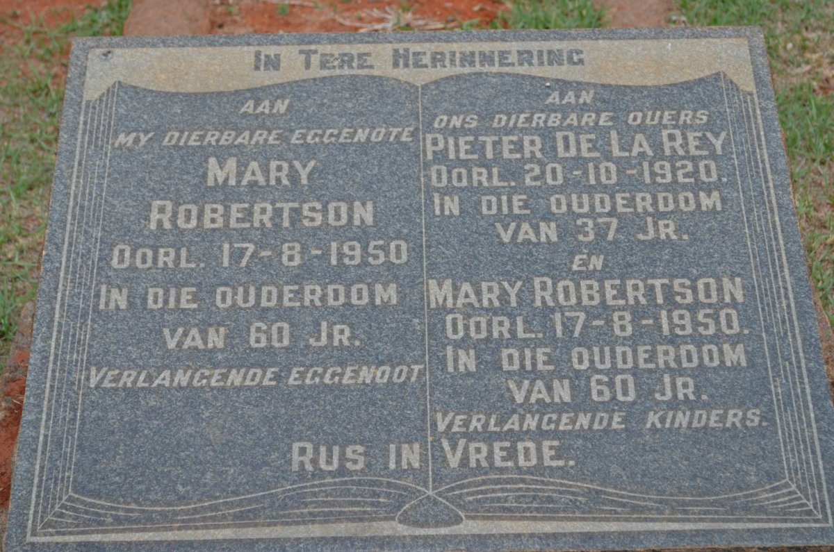 REY Pieter, de la -1920 &amp; ROBERTSON Mary -1950