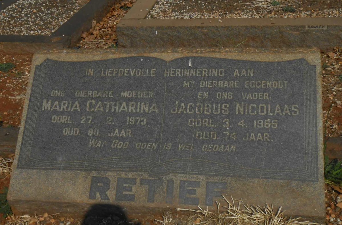 RETIEF Jacobus Nicolaas -1965 &amp; Maria Catharina -1973