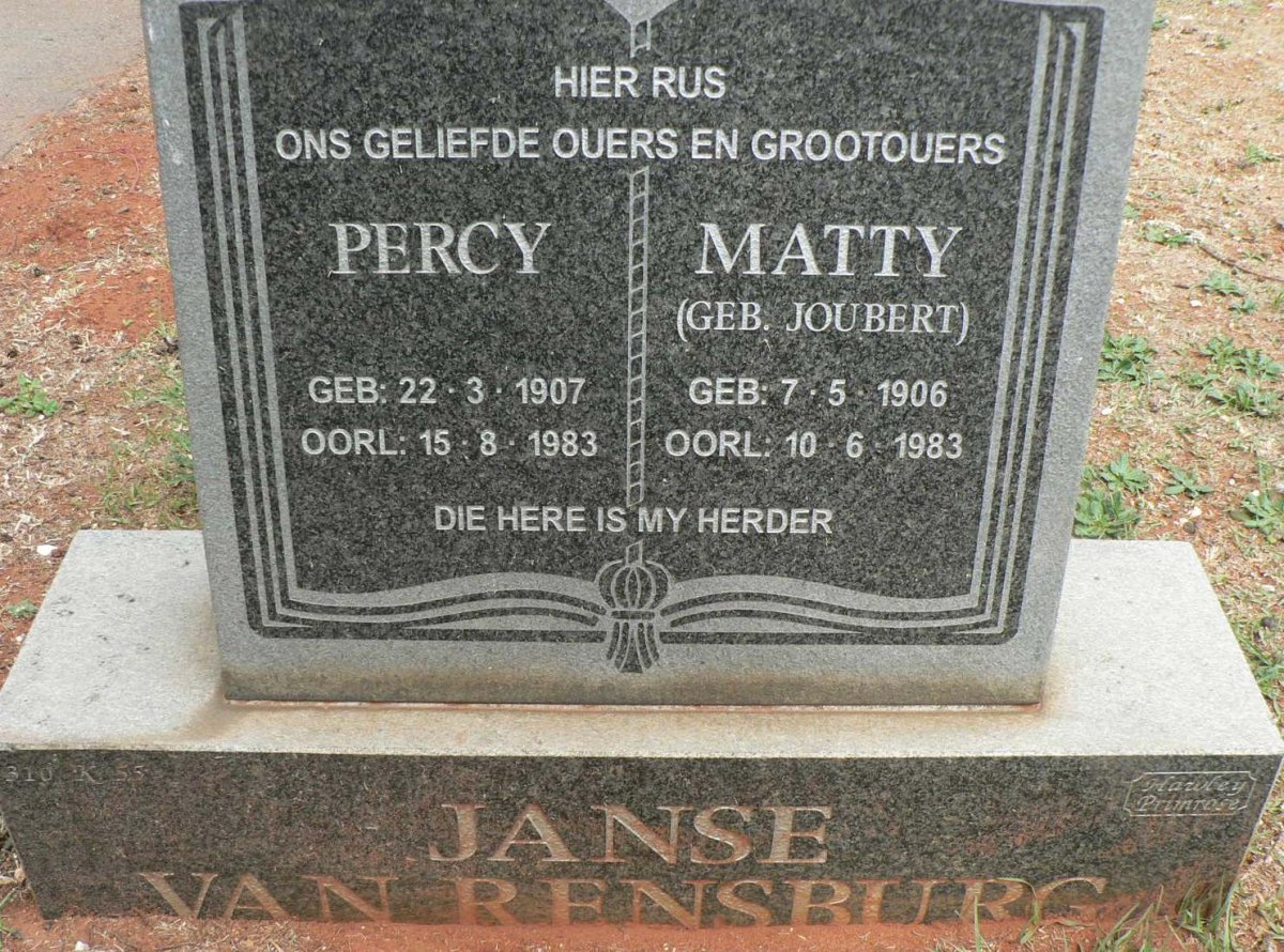 RENSBURG Percy, Janse van 1907-1983 &amp; Matty JOUBERT 1906-1983