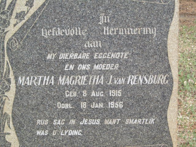 RENSBURG Martha Magrietha, J. van 1915-1956