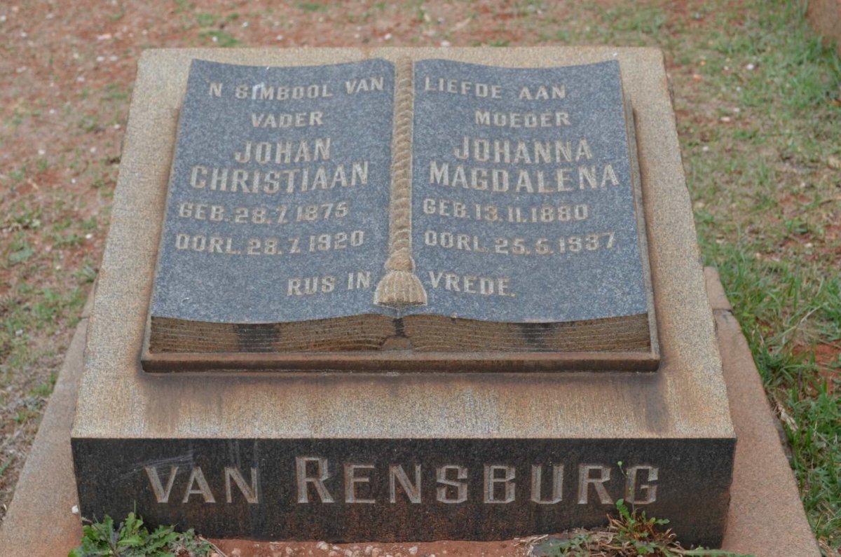 RENSBURG Johan Christiaan, van 1875-1920 &amp; Johanna Magdalena 1880-1937