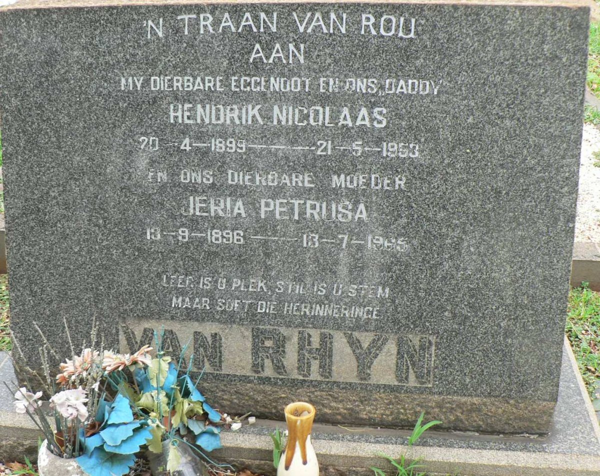 RHYN Hendrik Nicolaas, van 1899-1953 &amp; Jeria Petrusa 1896-1965