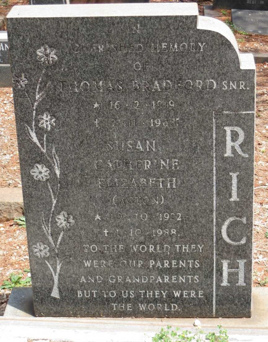 RICH Thomas Bradford 1919-1968 &amp; Susan Catherine Elizabeth ACTON 1922-1988