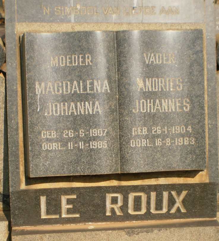 ROUX Andries Johannes, le 1904-1963 &amp; Magdalena Johanna 1907-1985