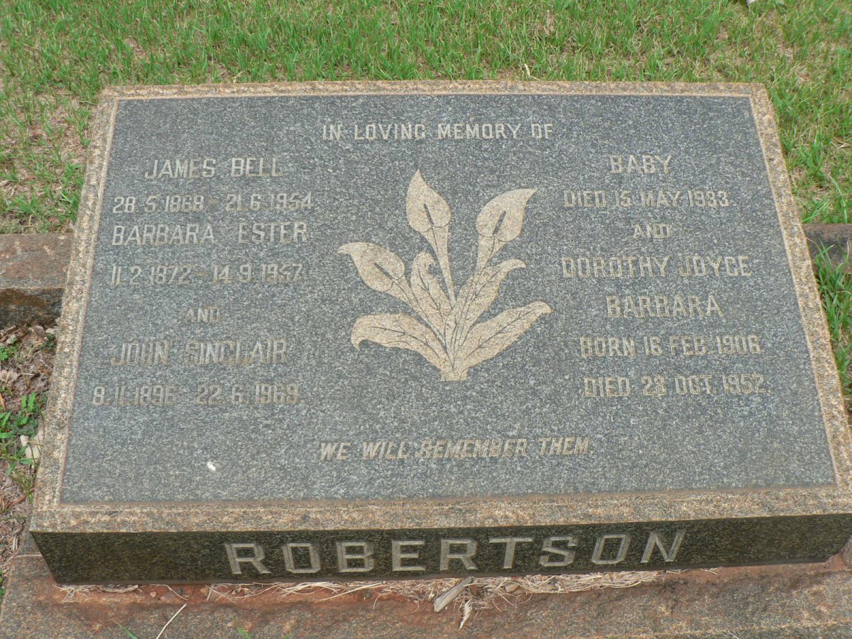 ROBERTSON James Bell 1868-1954 &amp; Barbara Ester 1872-1957