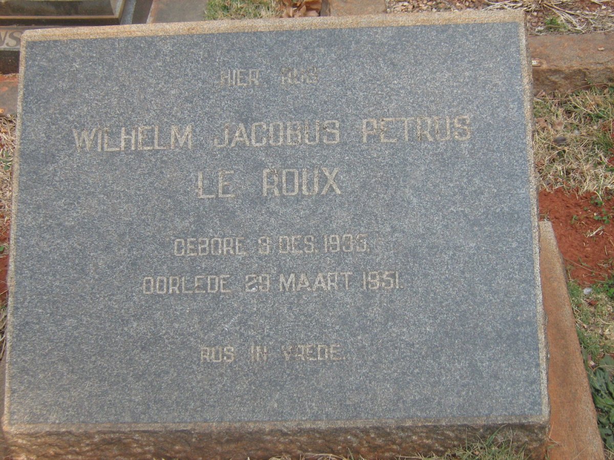 ROUX Wilhelm Jacobus Petrus, le 1933-1951