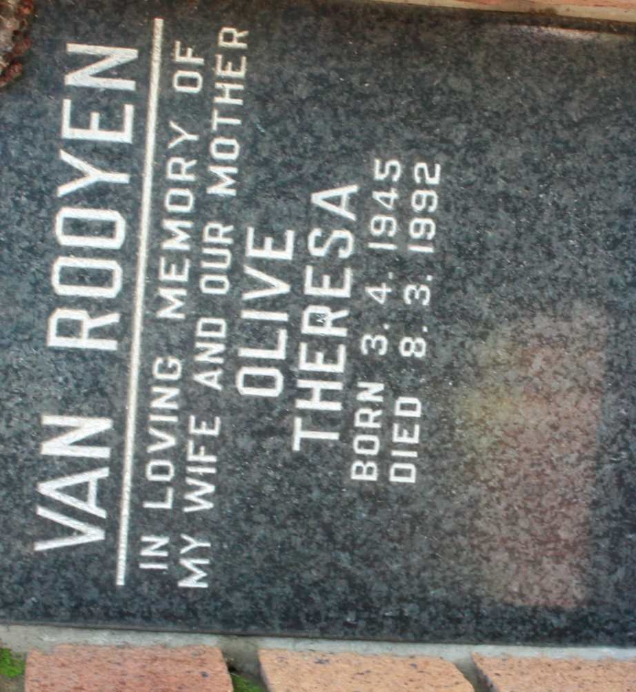 ROOYEN Olive Theresa, van 1945-1992