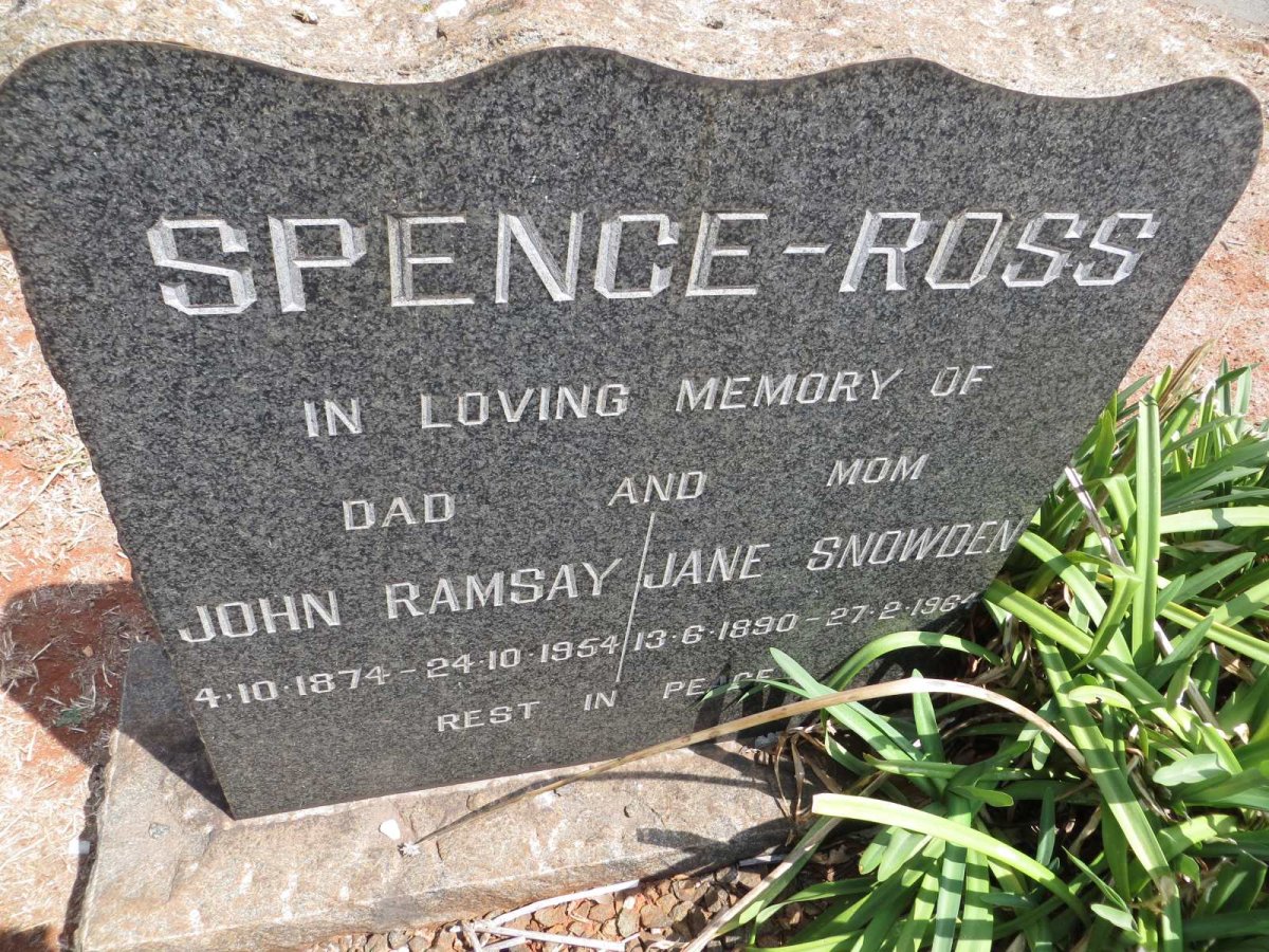 ROSS John Ramsay, Spence 1874-1954 &amp; Jane Snowden 1890-1964