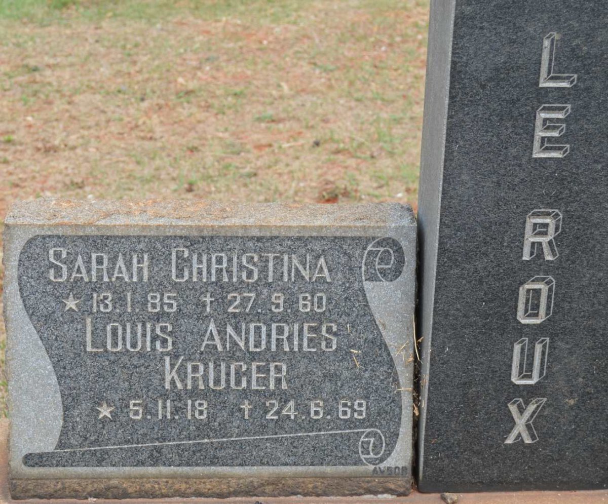 ROUX Sarah Christina, le 1885-1960 :: LE ROUX Louis Andries Kruger 1918-1969