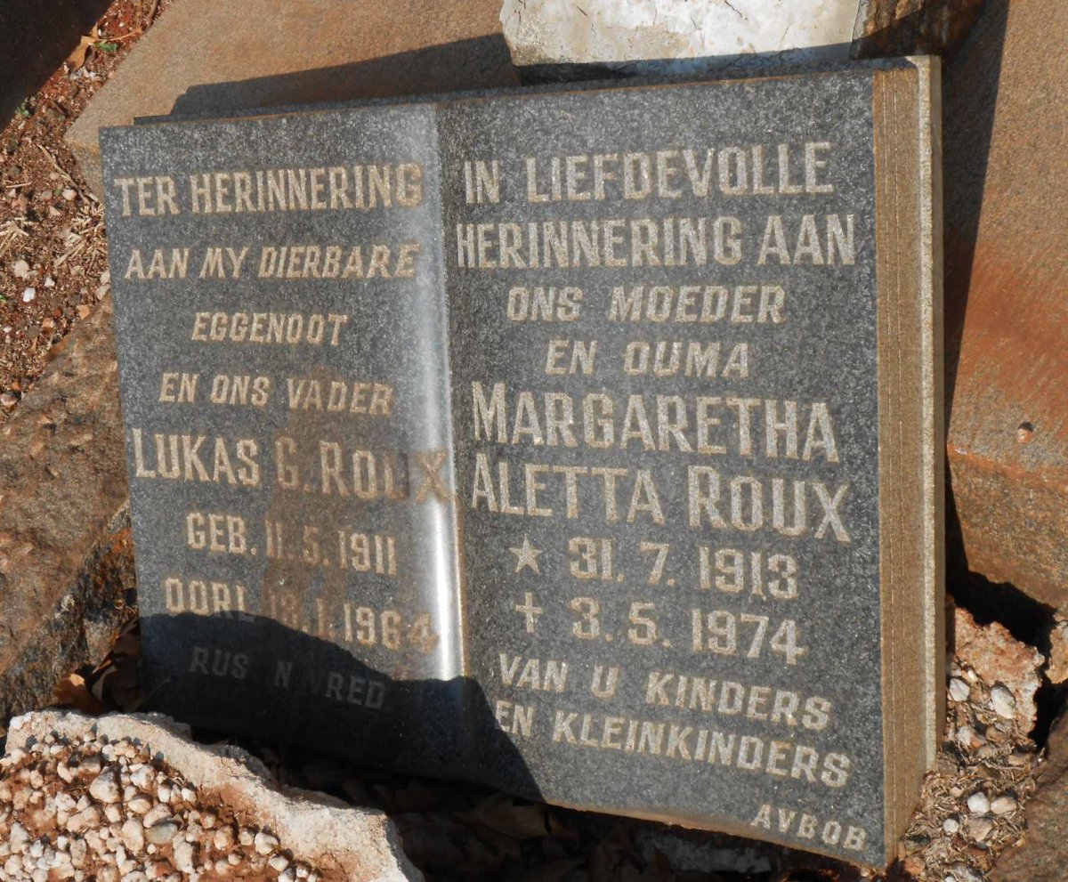 ROUX Lukas G. 1911-1964 &amp; Margaretha Aletta 1913-1974