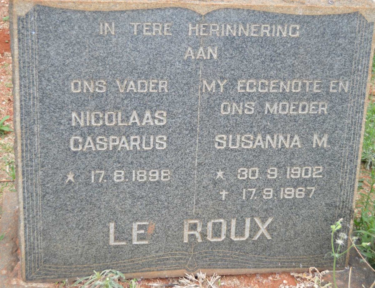 ROUX Nicolaas Casparus, le 1898- &amp; Susanna M. 1902-1967