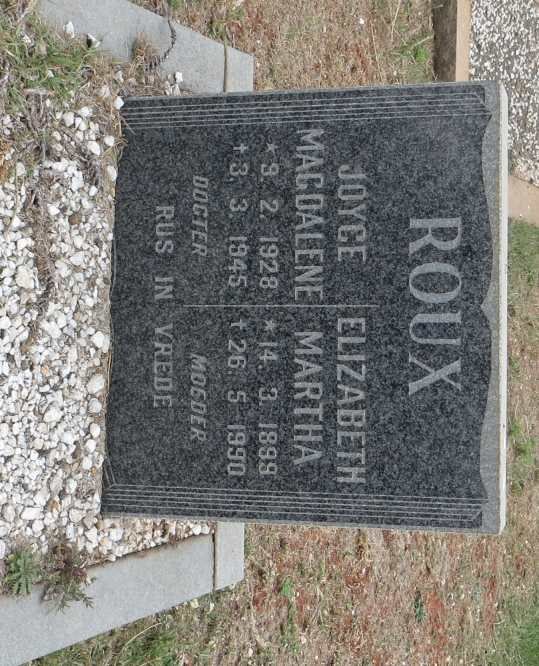 ROUX Elizabeth Martha 1899-1990 :: ROUX Joyce Magdalene 1928-1945