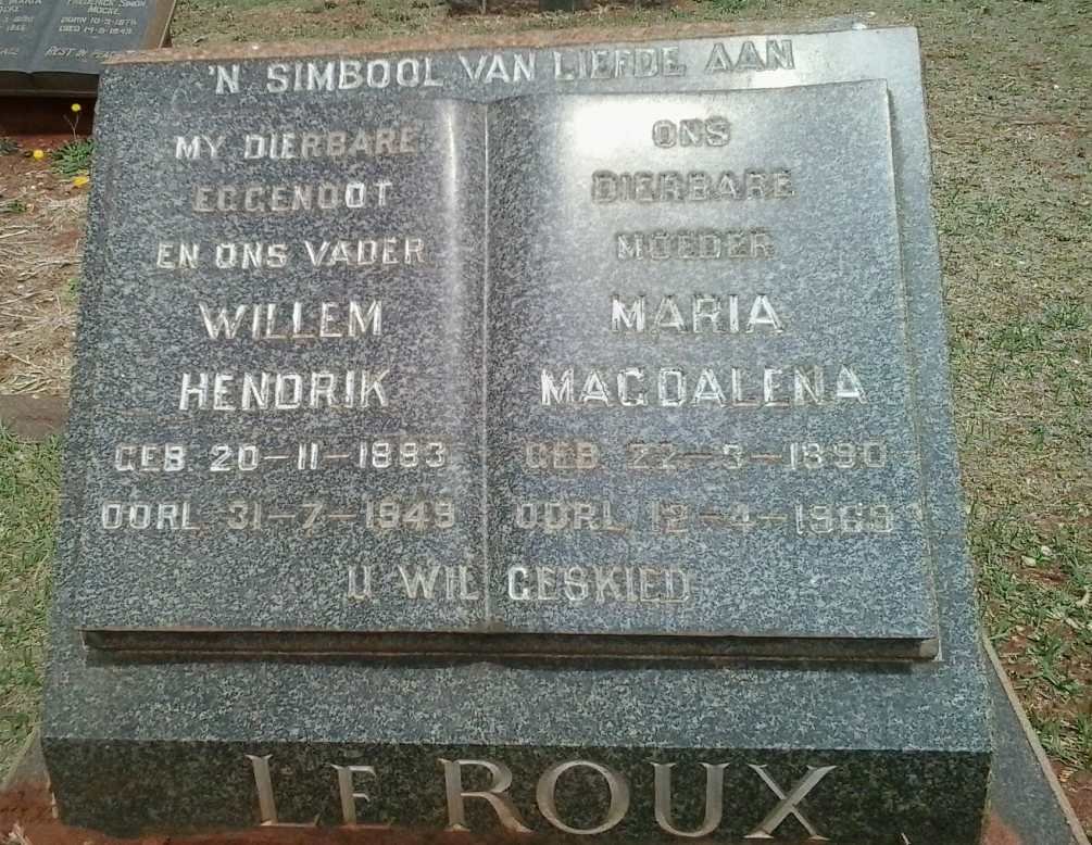 ROUX Willem Hendrik, le 1893-1949 &amp; Maria Magdalena 1890-1969