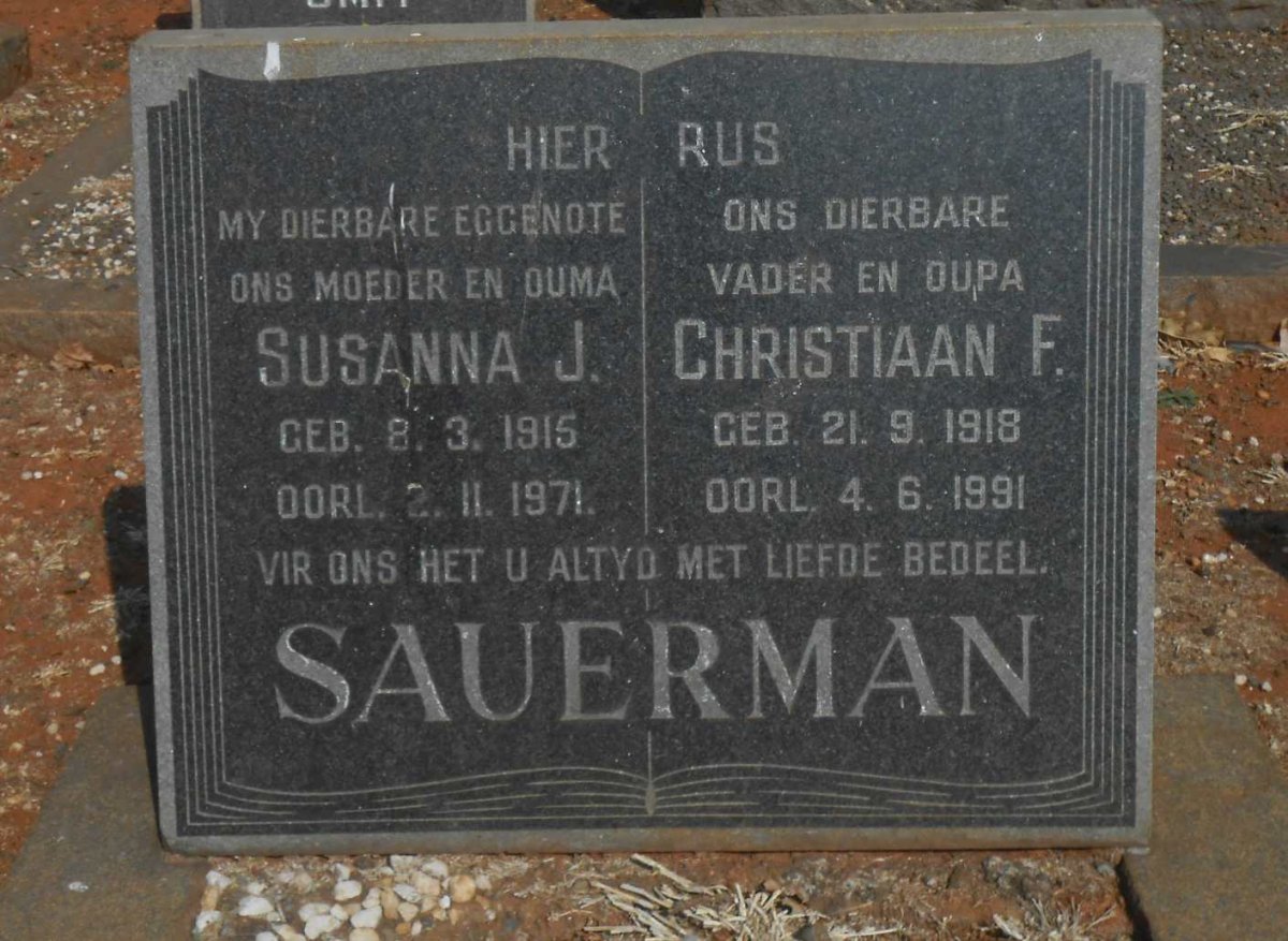 SAUERMAN Christiaan F. 1918-1991 &amp; Susanna J. 1915-1971