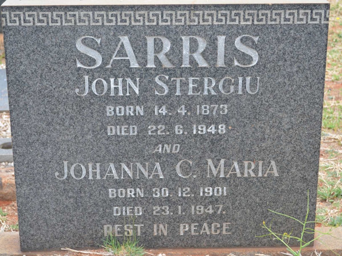 SARRIS John Stergiu 1873-1948 &amp; Johanna C. Maria 1901-1947