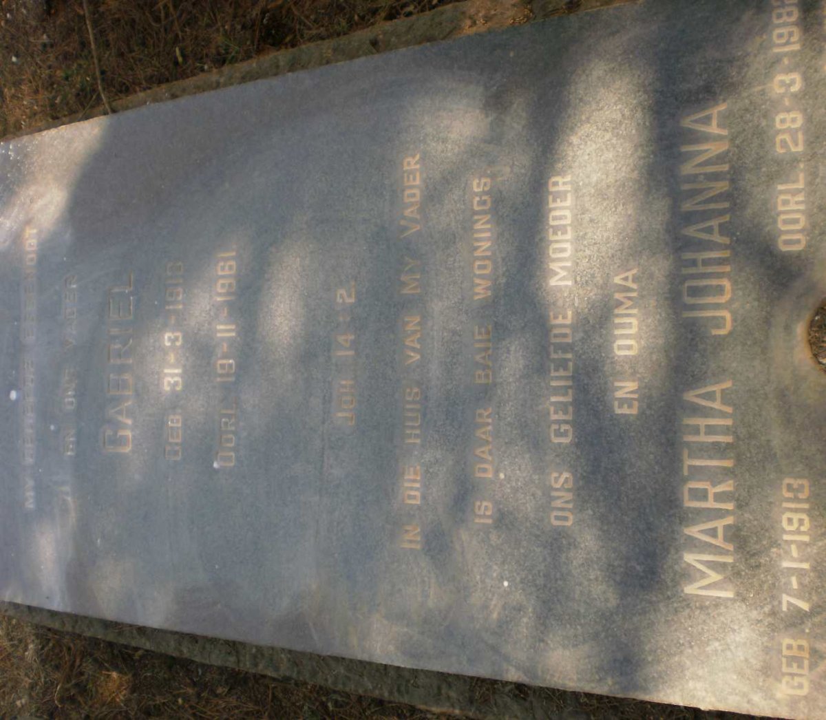 SCHOEMAN Gabriel 1910-1961 &amp; Martha Johanna 1913-1982