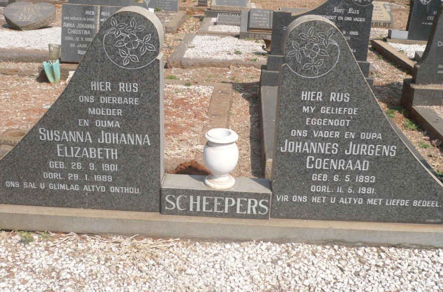 SCHEEPERS Johannes Jurgens Coenraad 1893-1981 &amp; Susanna Johanna Elizabeth 1901-1989