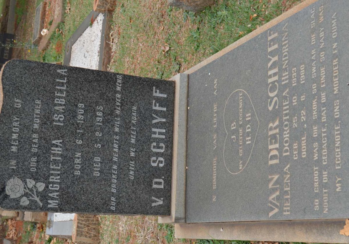 SCHYFF Magrietha Isabella, v.d. 1909-1965 :: SCHYFF Helena Dorothea Hendrina, van der 1933-1980