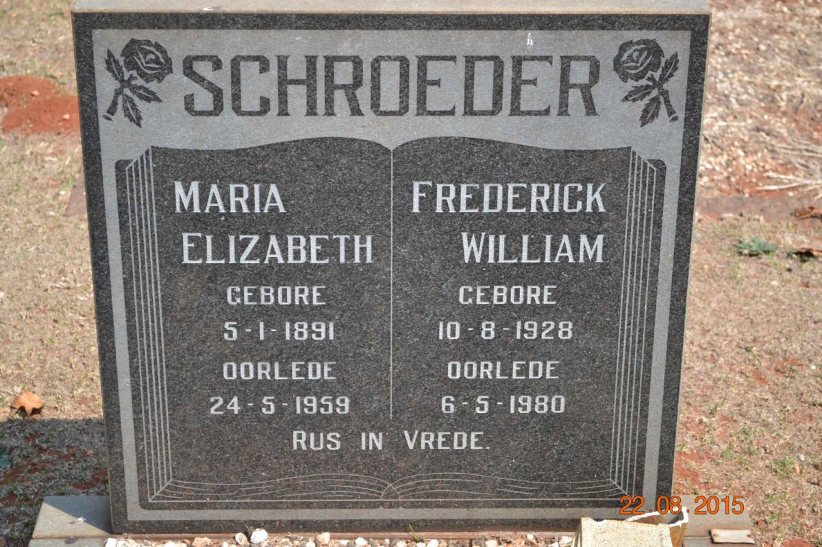 SCHROEDER Frederick William 1928-1980 &amp; Maria Elizabeth 1891-1959