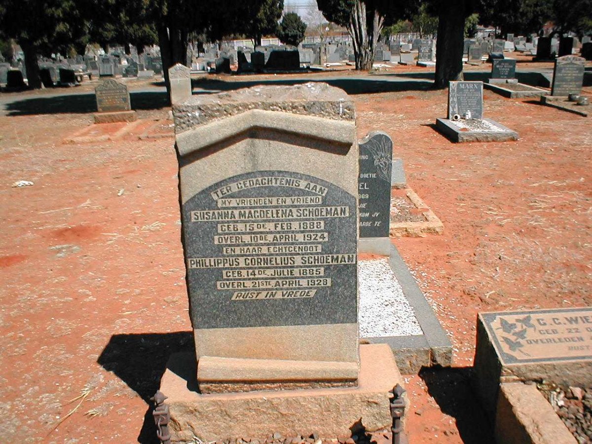 SCHOEMAN Phillippus Cornelius 1885-1928 &amp; Susanna Magdelena 1888-1924