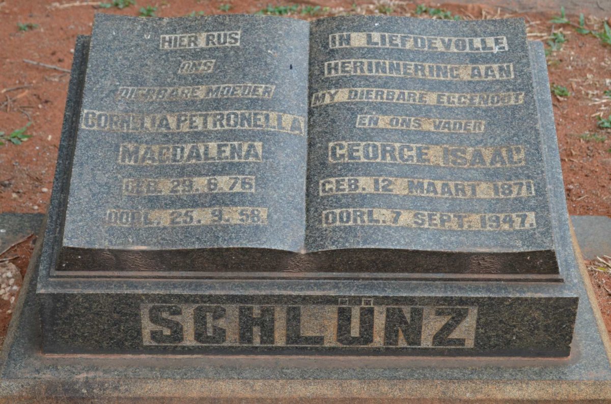 SCHLÜNZ George Isaac 1871-1947 &amp; Cornelia Petronella Magdalena 1876-1958