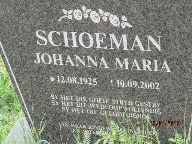 SCHOEMAN Johanna Maria 1925-2002