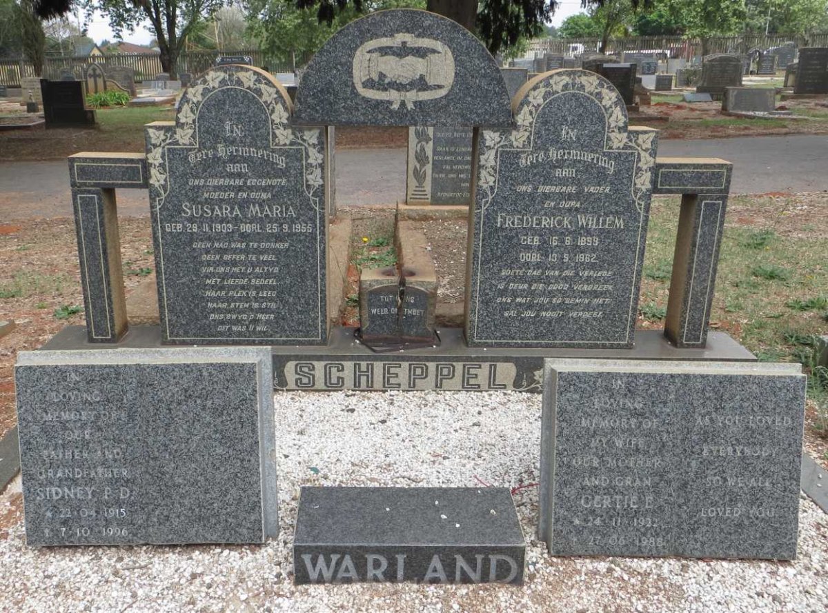 SCHEPPEL Frederick Willem 1899-1962 &amp; Susara Maria 1903-1955