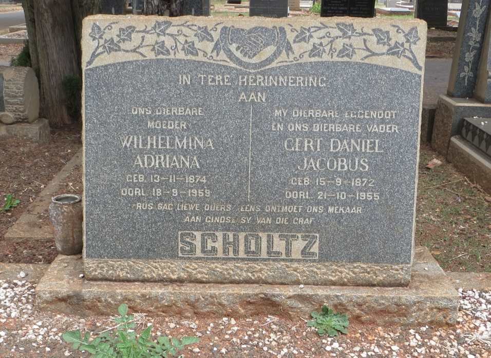 SCHOLTZ Gert Daniel Jacobus 1872-1955 &amp; Wilhelmina Adriana 1874-1959