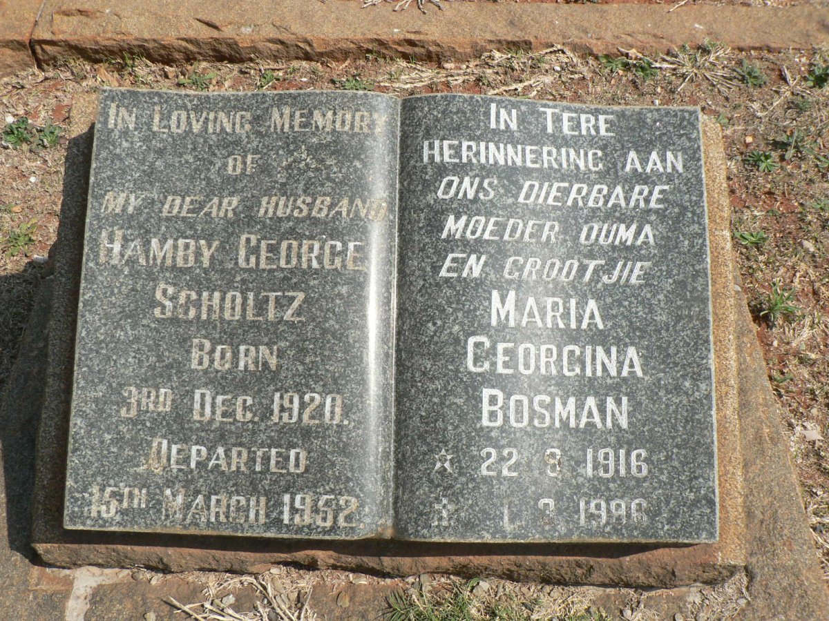 SCHOLTZ Hamby George 1920-1952 &amp; Maria Georgina BOSMAN 1916-1996