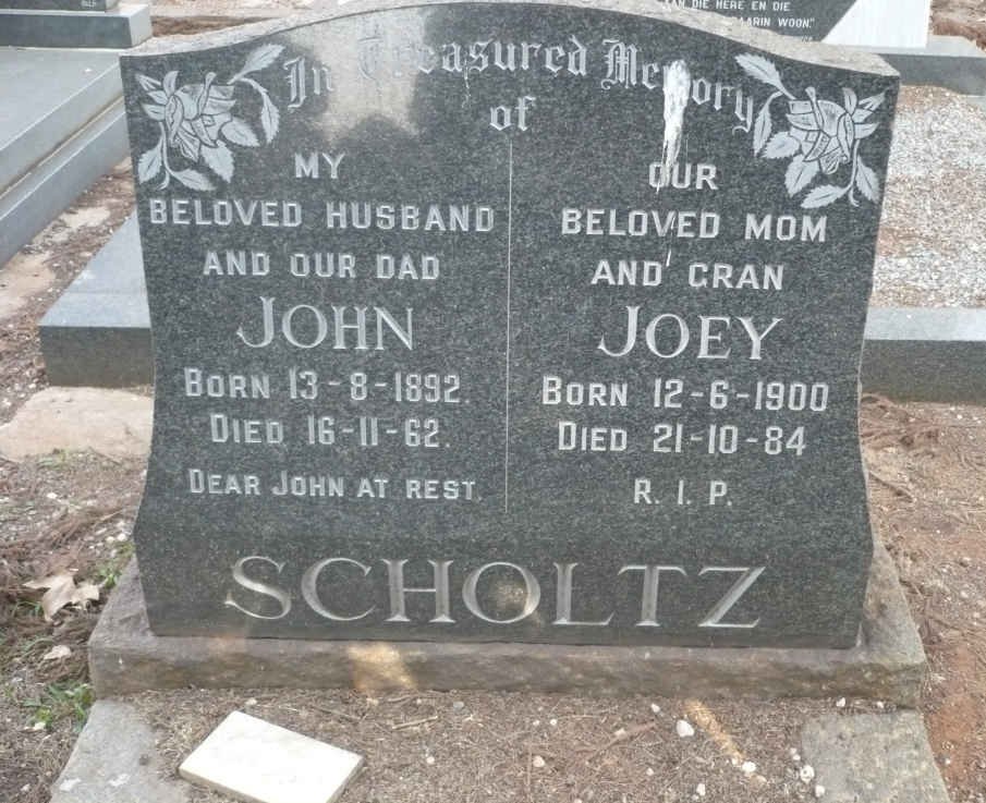 SCHOLTZ John 1892-1962 &amp; Joey 1900-1984